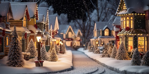 Uma bela representação do ambiente de inverno de uma vila e de uma casa de Natal externa para a IA generativa de Natal