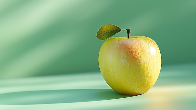 Foto uma bela representação realista de uma maçã verde crocante a maçã é colocada contra um fundo verde suave e é iluminada por uma única fonte de luz