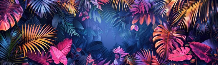 Foto uma bela variedade de folhas tropicais de várias cores vivas criando uma cena exótica e exótica