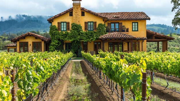 Foto uma bela vila italiana aninhada no coração de uma vinha exuberante a vila é cercada por colinas onduladas e vistas deslumbrantes do campo