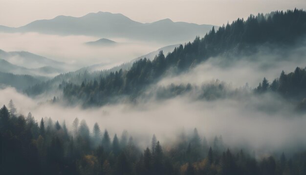 Foto uma bela vista da paisagem da floresta de montanha nebulosa papel de parede de fundo