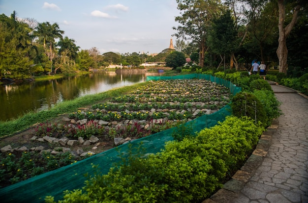 Uma bela vista do parque em Yangon Myanmar