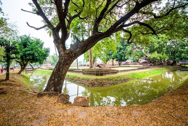 Uma bela vista do Parque Histórico de Sukhothai localizado na Tailândia