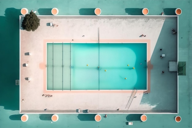 Uma bela vista moderna da cidade ou da piscina do hotel a partir do drone
