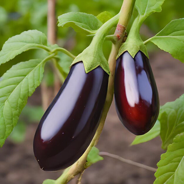 uma berinjela está crescendo em uma planta