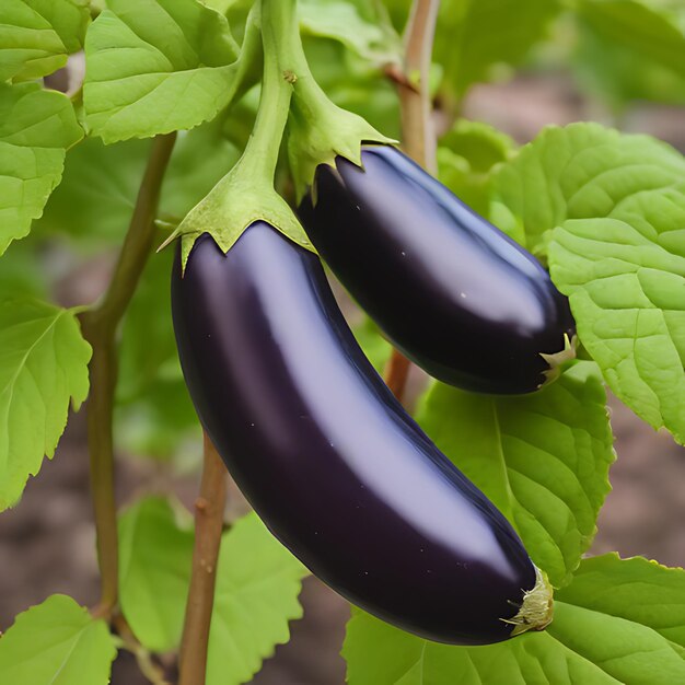 Foto uma berinjela está em uma planta com a data de maio