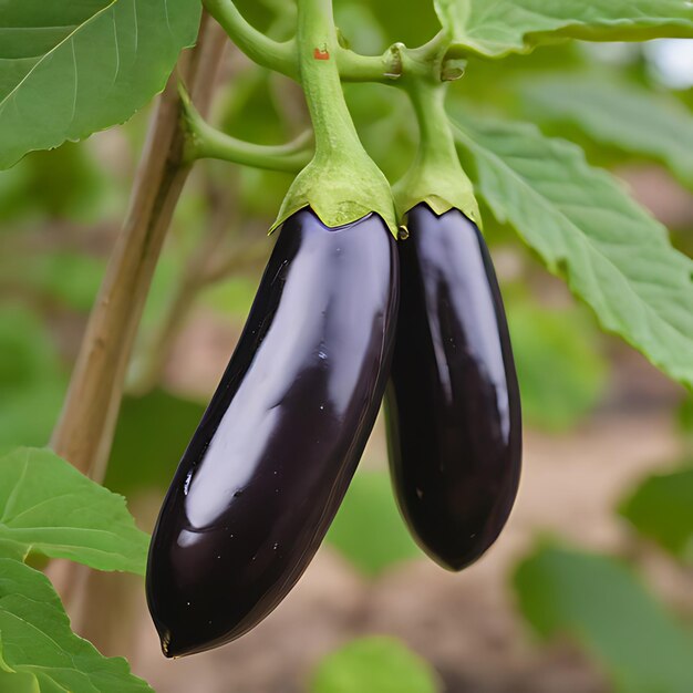 Foto uma berinjela está em uma planta com as sementes faltando