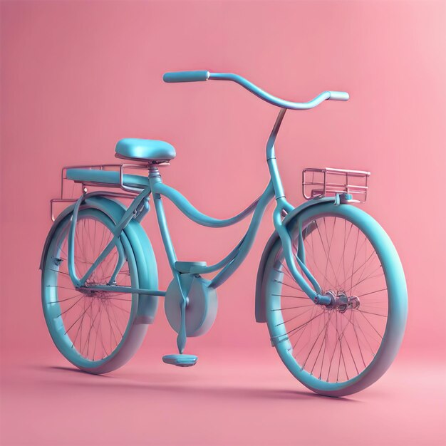 uma bicicleta azul com uma cesta na frente é pintada de rosa