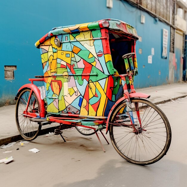 Foto uma bicicleta colorida com um topo colorido que diz abicycle sobre ele