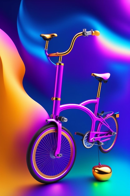 Uma bicicleta colorida com uma roda rosa e a palavra bike nela.