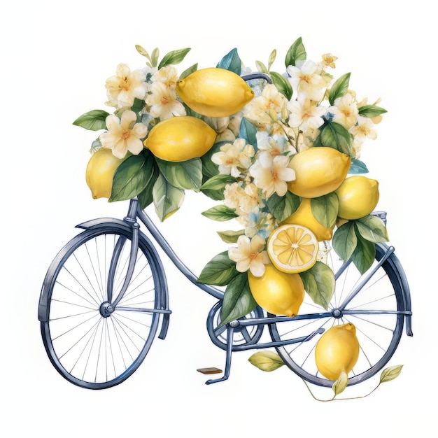Uma bicicleta com limões e flores