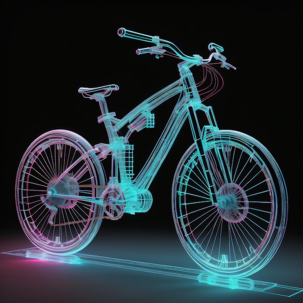 Uma bicicleta com luzes de néon é feita de bicicleta.