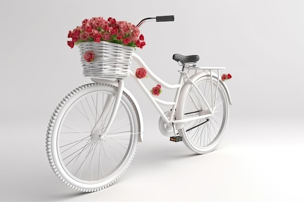 Foto uma bicicleta com uma cesta e flores uma cena encantadora