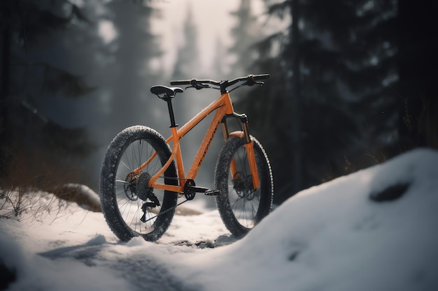 Uma bicicleta de montanha na neve