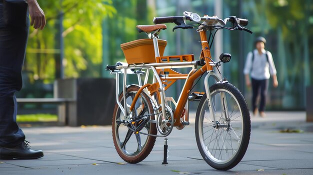 Foto uma bicicleta dobrável inovadora com um design único com uma caixa de transporte embutida que facilita a armazenagem e o transporte