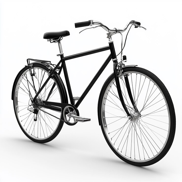 Foto uma bicicleta preta com fundo branco com fundo branco