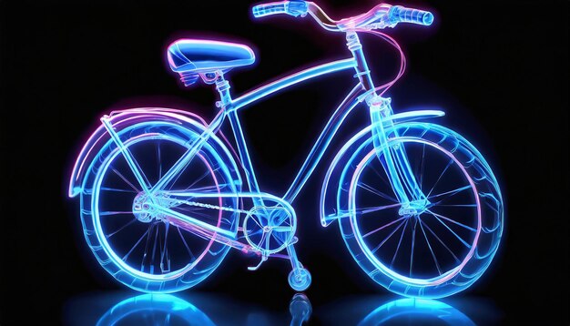 Foto uma bicicleta transparente com luz de fundo de vidro de néon feita de bicicleta