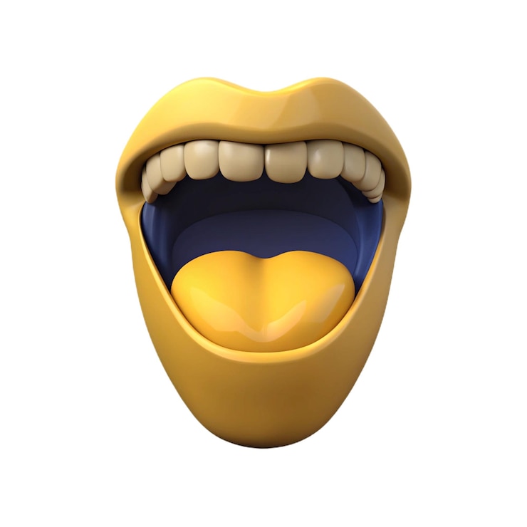 Foto uma boca amarela com uma língua azul que diz "quot aberto"