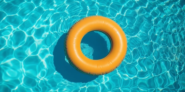 Uma bóia laranja em uma piscina com um círculo no meio.