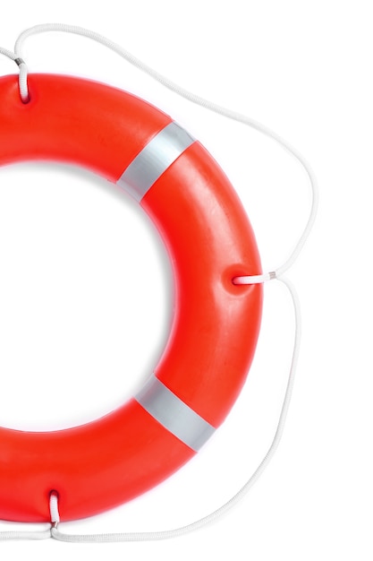 Uma bóia salva-vidas para segurança no mar, em branco