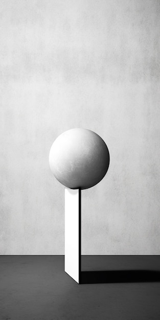 Uma bola branca em um poste com um fundo cinza.
