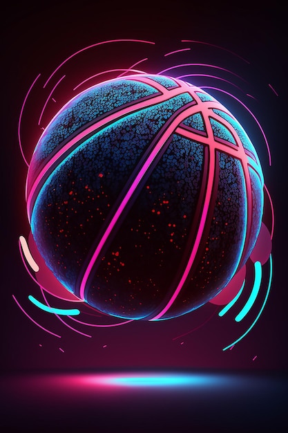 Foto uma bola de basquete com luzes neon e uma bola neon nela