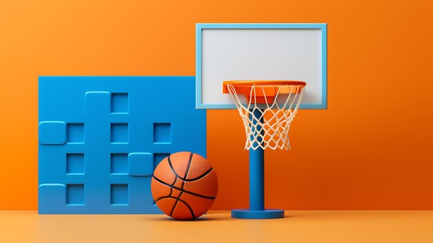 uma bola de basquete na quadra de uma arena de basquete IA generativa