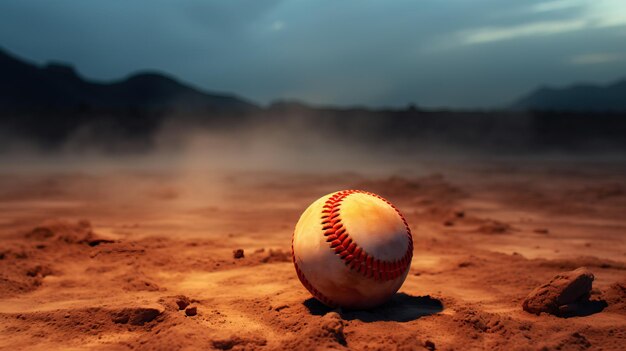 Uma bola de beisebol no campo.