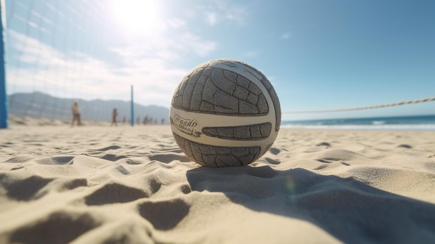 Uma bola de coca-cola está na praia.