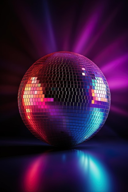 Uma bola de discoteca com um fundo roxo e a palavra disco nele.