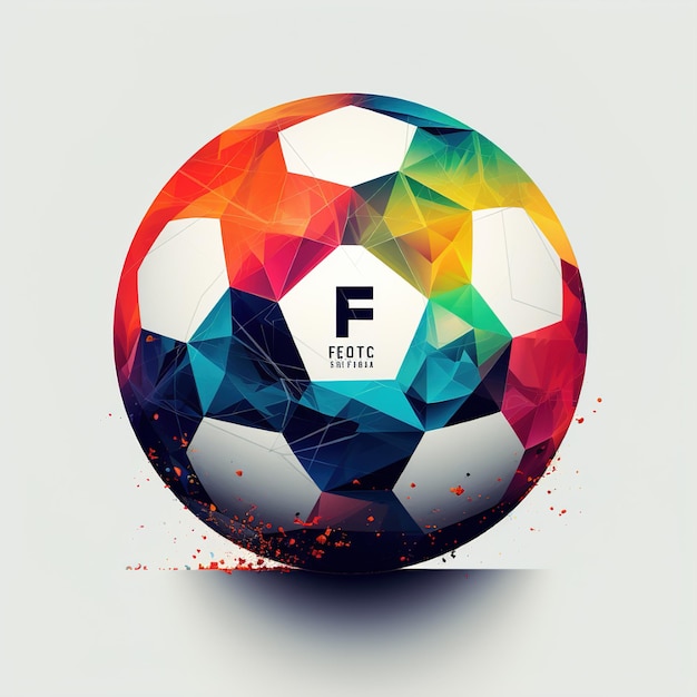 uma bola de futebol colorida com a letra f