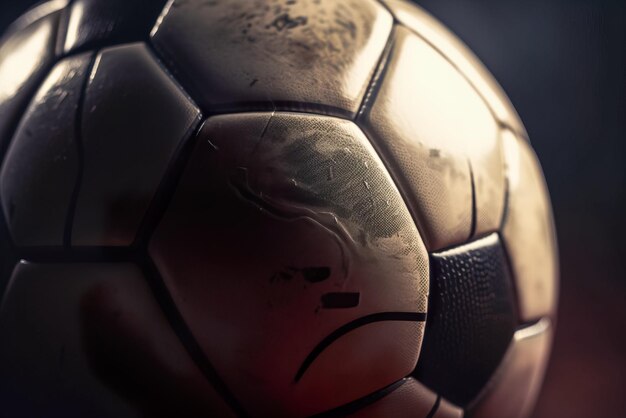 Uma bola de futebol dourada com uma cara triste