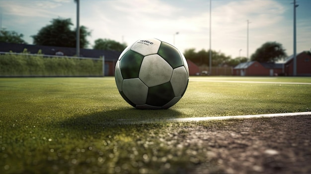 Uma bola de futebol em um campo