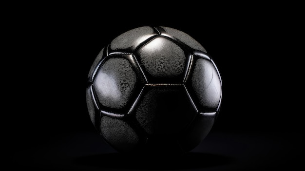 uma bola de futebol preta com uma borda branca e a palavra " estou nela. "