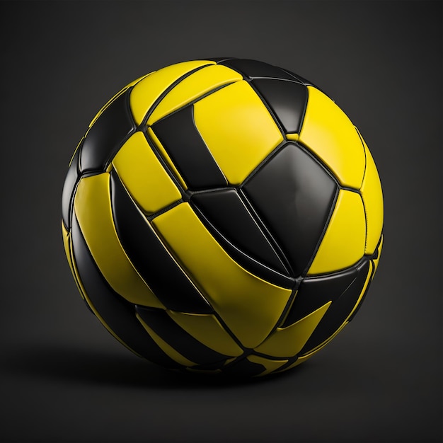 Uma bola de futebol preta e amarela com listras pretas e amarelas.