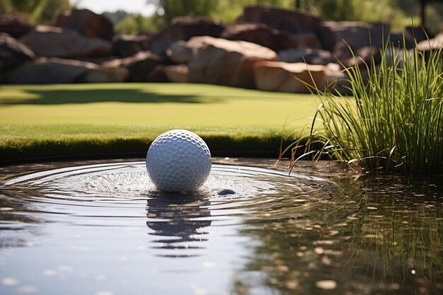 Uma bola de golfe em um campo de golfe com IA geradora de recursos hídricos