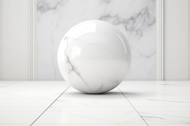uma bola de mármore branca sentada em cima de um chão de mármore
