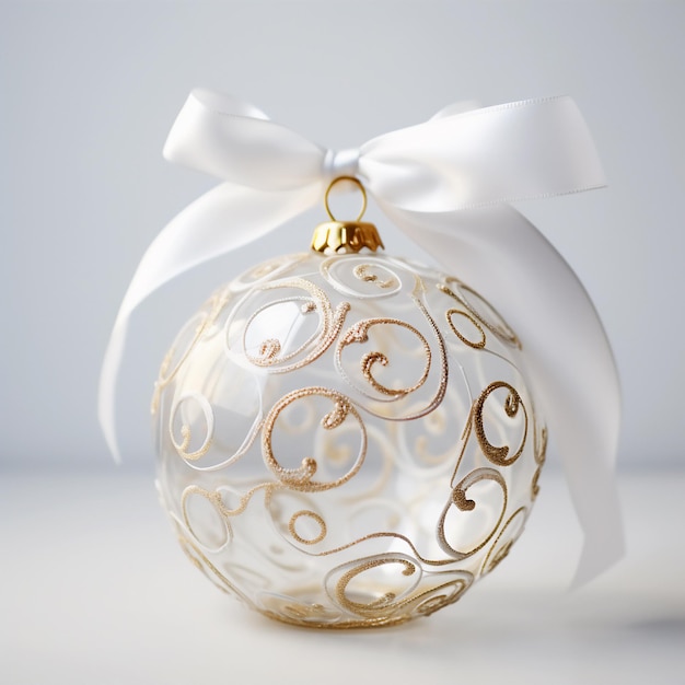 Foto uma bola de plástico transparente de árvore de natal com decoração dourada