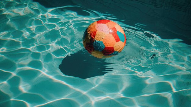 Uma bola de praia flutuando em uma piscina IA geradora