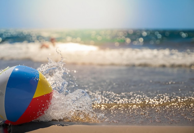 Foto uma bola de praia nas ondas na praia