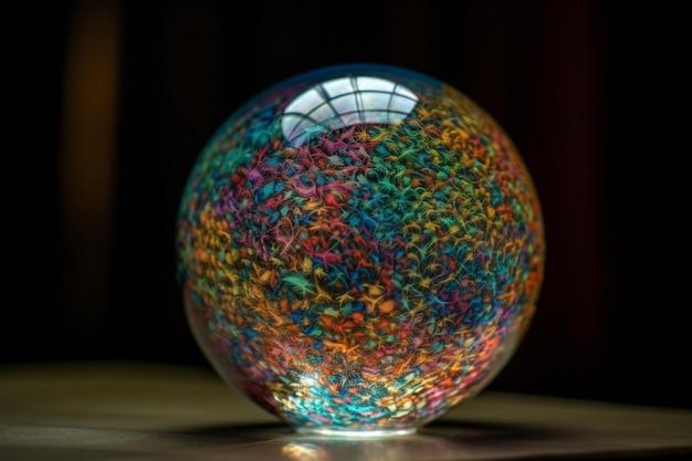 Uma bola de vidro com uma janela ao fundo