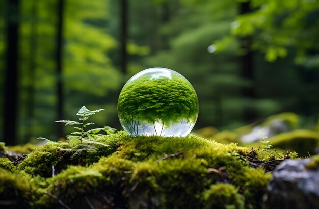 Uma bola de vidro com uma planta dentro dela IA generativa