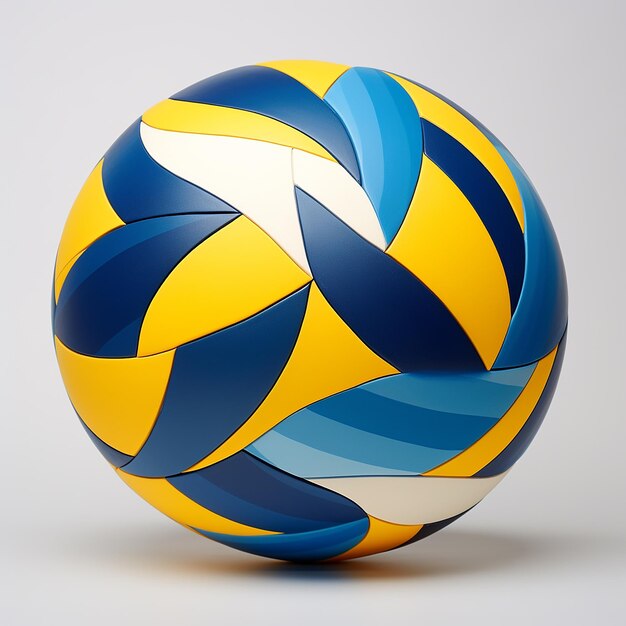 uma bola de voleibol com um padrão geométrico simples em azul médio e amarelo