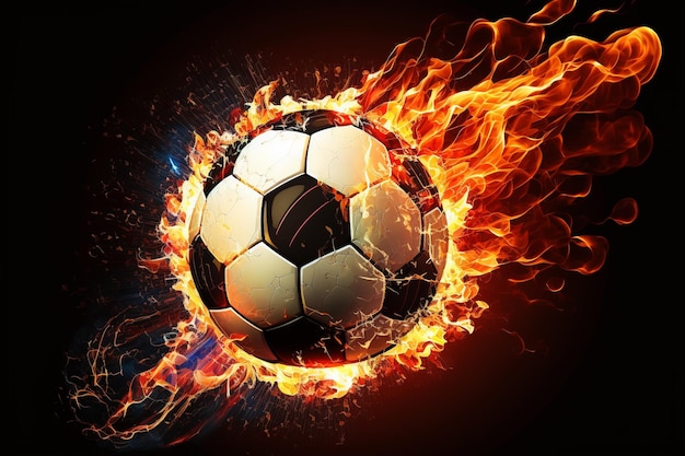 Uma bola pegando fogo na rede do gol AI
