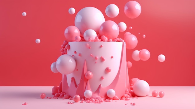 Uma bola rosa e branca de bolas rosa é cercada por um fundo rosa.