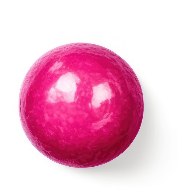 Uma bola vermelha com uma capa roxa é mostrada sobre um fundo branco.