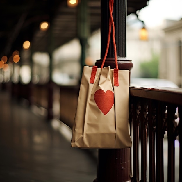 Uma bolsa com uma etiqueta que diz amor