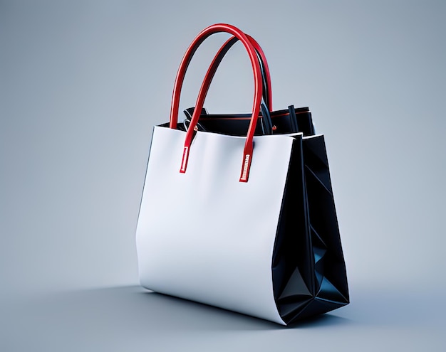 Uma bolsa preta e branca com alças vermelhas e uma alça vermelha.