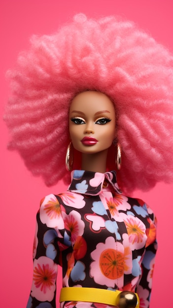 Uma boneca afro com uma roupa de menina