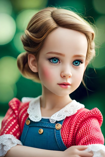 Uma boneca com olhos azuis é mostrada nesta foto.